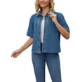 thumbnail image 4 of INSPIRE CHIC Women's Short Sleeve Denim Jacket Button Down Boxy Shirt Tops Casual Jean Jackets S Blue, 4 of 6