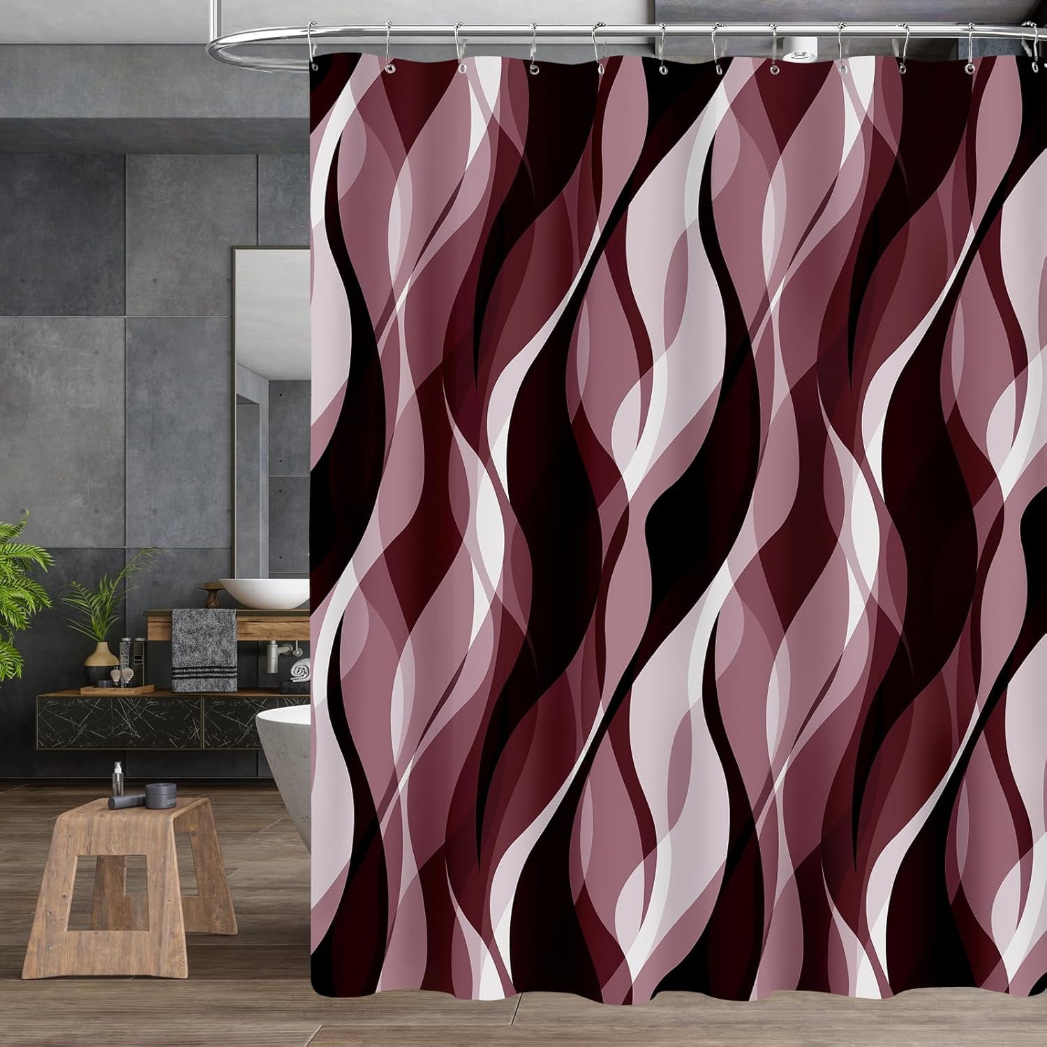 4PCS Navy Blue Bathroom Sets with Shower Curtain and Rugs, Abstract Striped Shower Curtain Sets with Rugs, Modern Luxury Bathroom Curtains Shower Set Accessories
