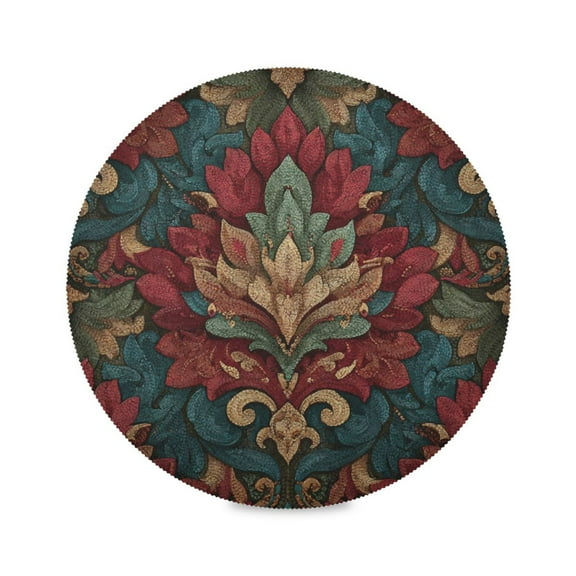Round Placemat Heat Resistant & Wrinkle-Free Dining Table Decor Placemat For Home & Weddings Baroque Ornate Pattern
