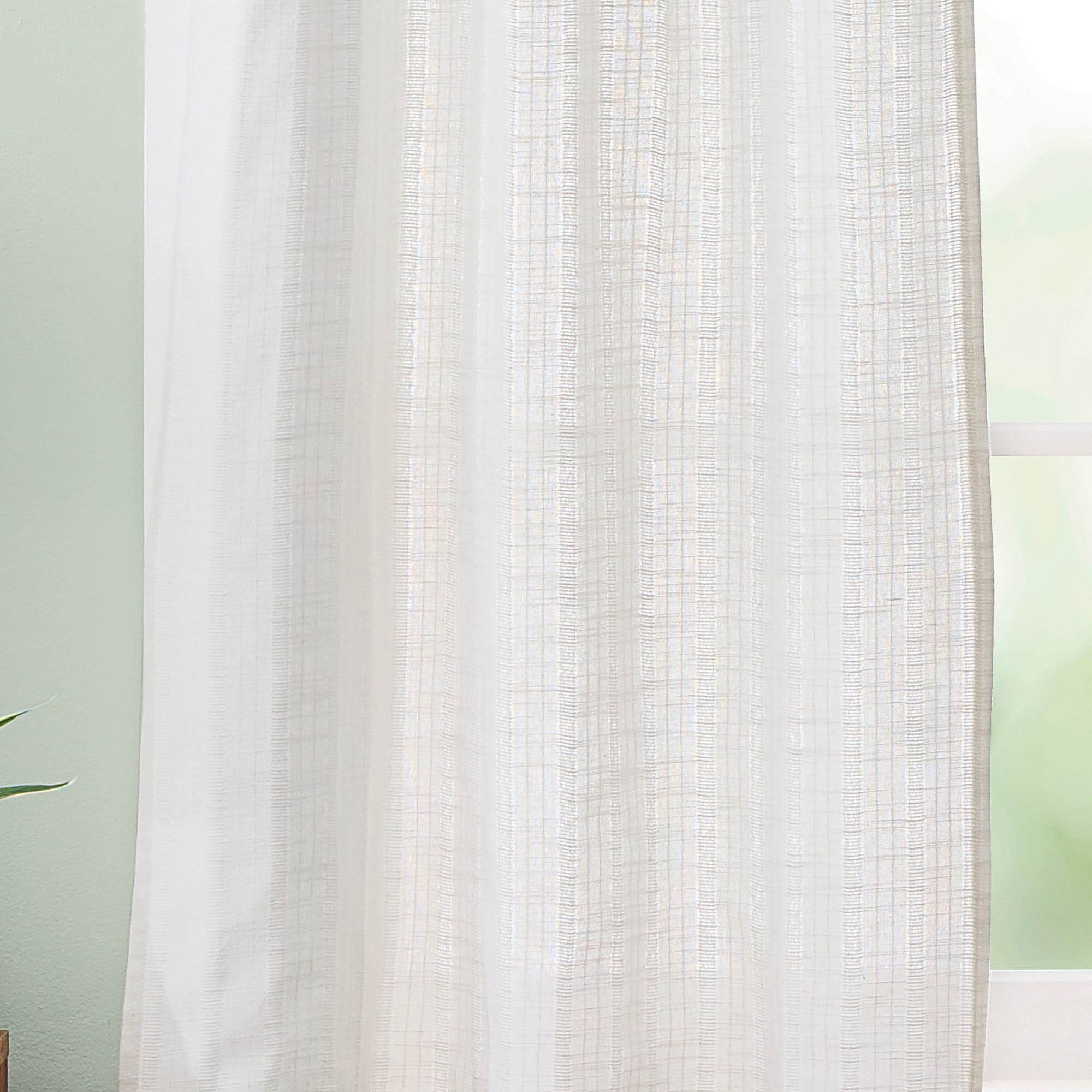 Curtainworks Tie Tab Woven Stripe Valance Ivory, 1 Piece, Indoor, 58" x 14", Adult
