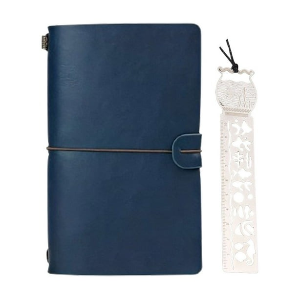 Cuaderno de Viaje Portátil Vintage A6 4.75×7.75 Pulgadas, 180 Páginas Rayadas de Papel Kraft con Separador Metálico, Regla Hueca, Bolsillos de Almacenamiento y Cierre Elástico para Escribir Diarios.