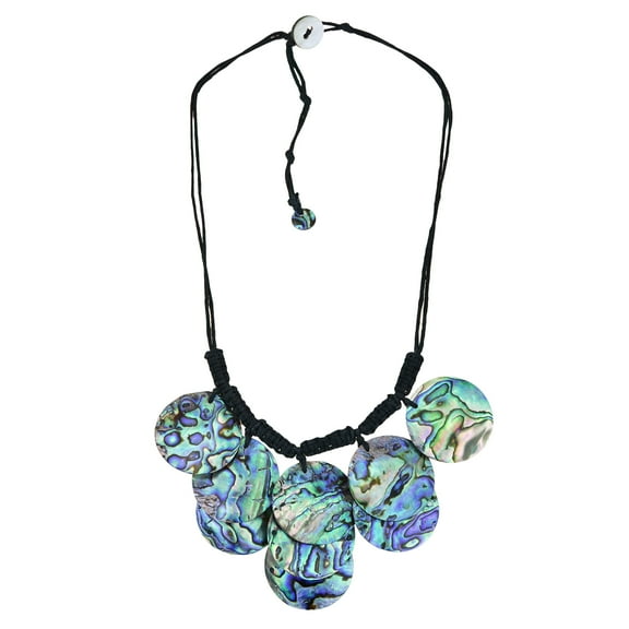 AeraVida Stunning Ocean Colors Round Abalone Shell Medallions Cotton Rope Necklace