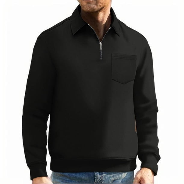 Blusa y camisa de manga larga con cuello vuelto para hombre, color liso, Return to the Ancients, bolsillos voluminosos, cuello con media cremallera, sudadera con capucha para hombre, blusa de poliéste