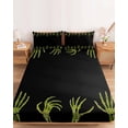 thumbnail image 2 of Twin XL Size Fitted Sheet Set - Black Halloween 2 Piece Bedding Sets 16" Deep Pocket Fitted Sheet with 1 Pillowcases, Farmhouse Spooky Green Hands Skeleton Brushed Microfiber Hotel Luxury Bed Sheets, 2 of 9