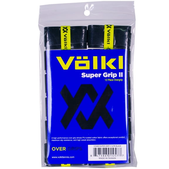 VOLKL SUPER GRIP II | Cotton | Overgrip | High Performance Tennis Grip (BLACK, 12 pack)