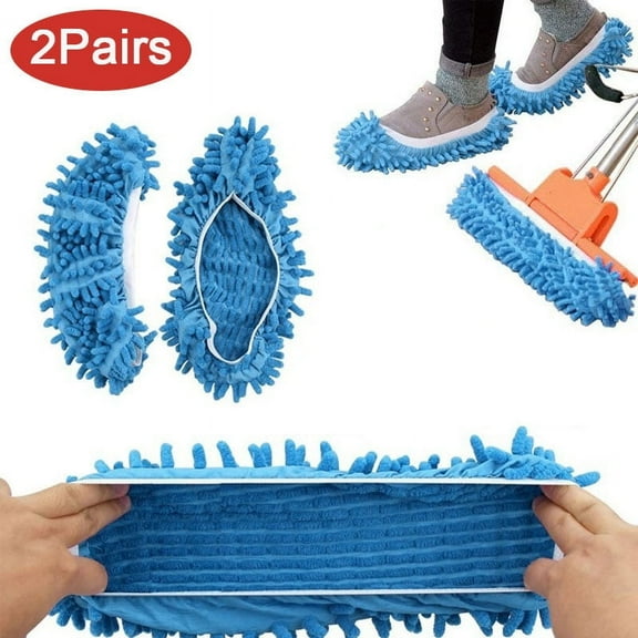 2Pairs Cleaning Foot Shoe Cover Lazy Floor Dusting Cleaner House Mop Slipper Microfiber Chenille Shoes Cover