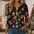 thumbnail image 2 of larppty Christmas Shirts for Women 3/4 Length Sleeve Tops Henley Neck T Shirts Festive Costume (Black, XL), 2 of 9