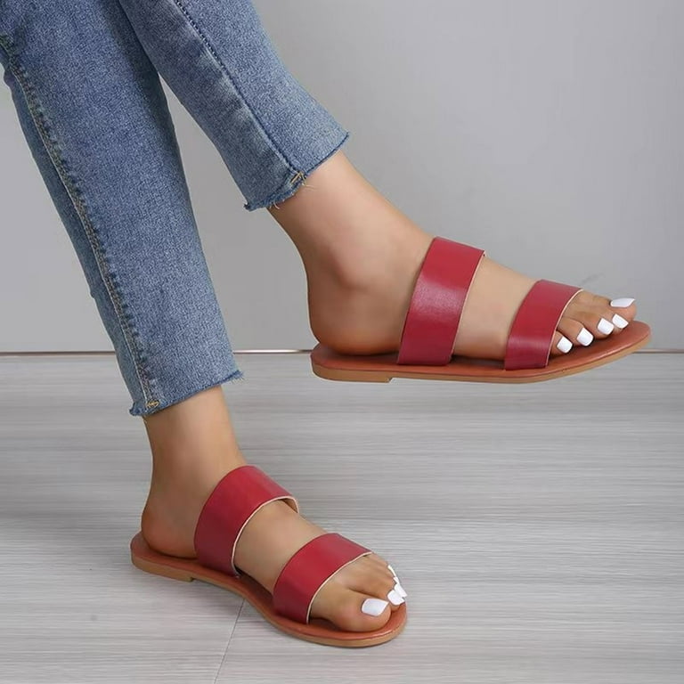 ZTTD Fashion Spring And Summer Women Slippers Flat Bottom Lightweight Slip On Open Toe Solid Color Comfortable Beach Style Women s Slipper A