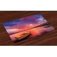 thumbnail image 1 of Ambesonne Sunset Place Mats Set of 4, Sea Coast with a Rowboat, Standard Size, Pink and Purple, 1 of 4