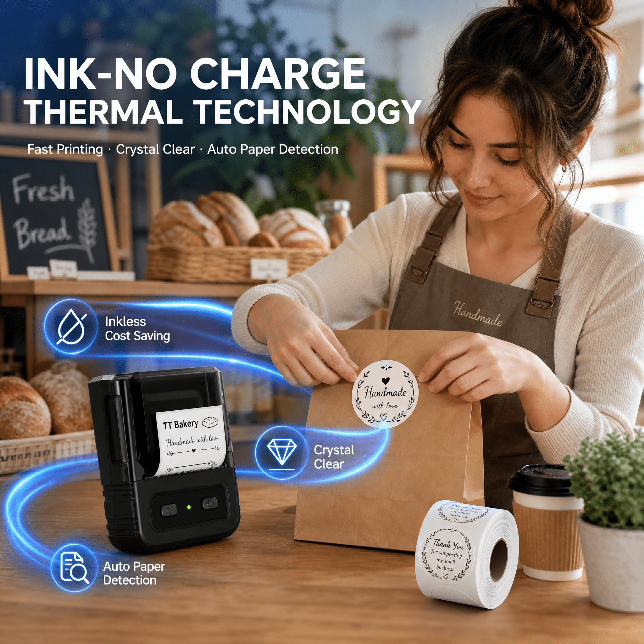 Phomemo M102 Thermal Label Maker with 100 Labels - Portable Bluetooth Address Label Printer for Small Business, Barcode & Retail, Compatible with Phones & PC (Black)