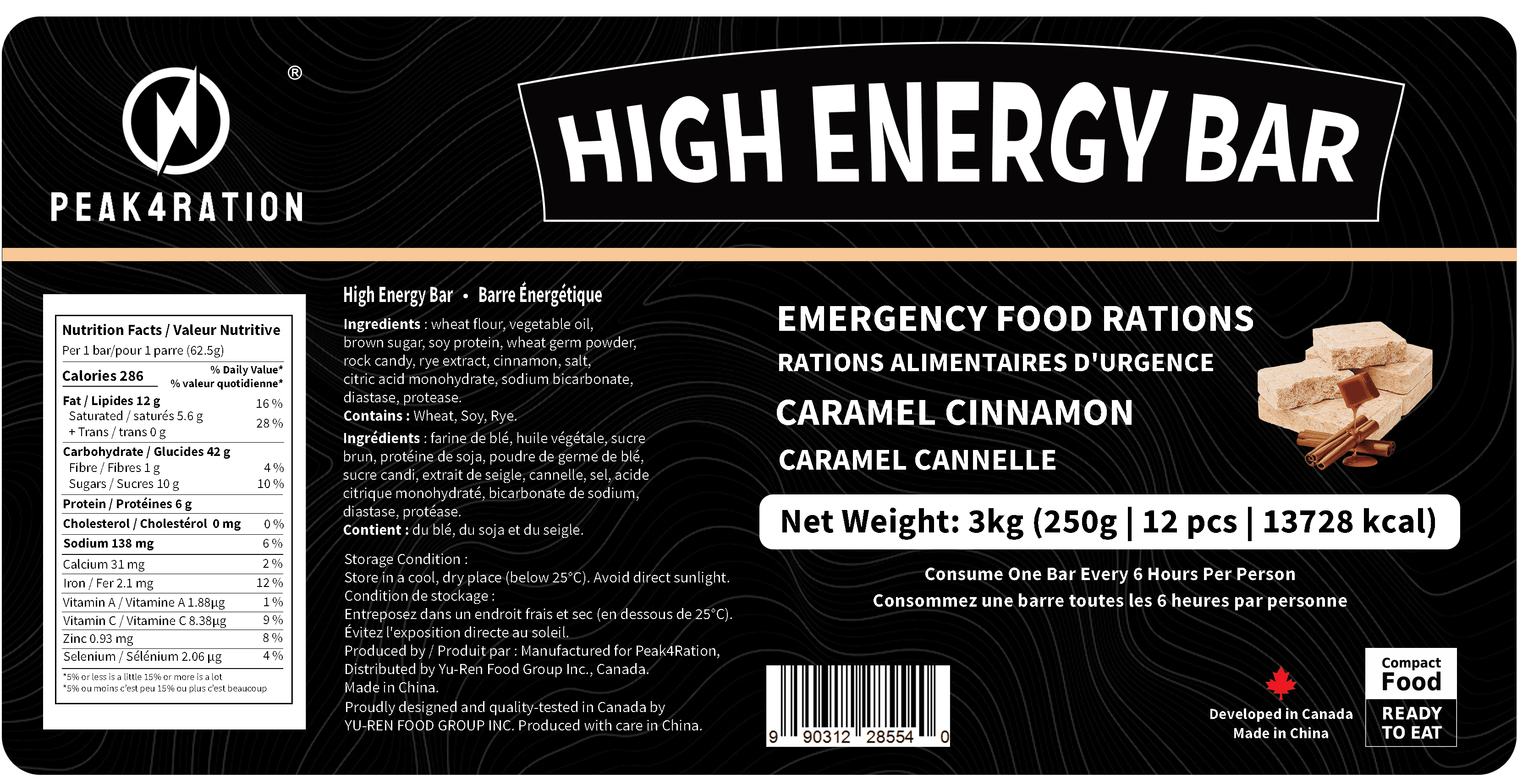 Barre énergétique De Survie PEAK4RATION - Saveur Caramel Cannelle, 250g (1145 Kcal), Conservation 20 Ans - 8