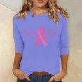 thumbnail image 1 of Jsaierl Hauts Graphiques Ruban Rose pour Femmes T-Shirts Cancer du Sein Manches 3/4 Col Rond Pull Lutte contre le Cancer Blouses d'Octobre, 1 of 5