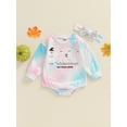 thumbnail image 4 of Aojekbee Infant Girl Rompers Crew Neck Long Sleeve Gradient Letter Ghost Print Jumpsuits Halloween Clothes Bodysuits with Headband, 4 of 10
