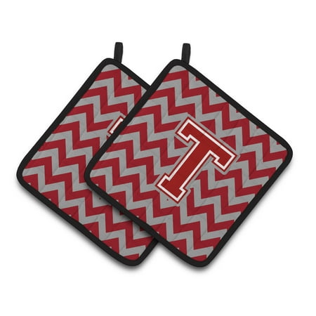 

Letter T Chevron Maroon and White Pair of Pot Holders