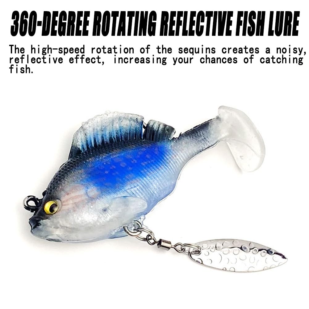 Multiple Pre-Rigged Jig Head Soft Fishinglures, Bluegill Swimbait Fishing Lures Kit with Hidden Ultra-Sharp Hook, Freshwater and Saltwater Blade Bait for Bass Fishing, Freshwater(12pc)