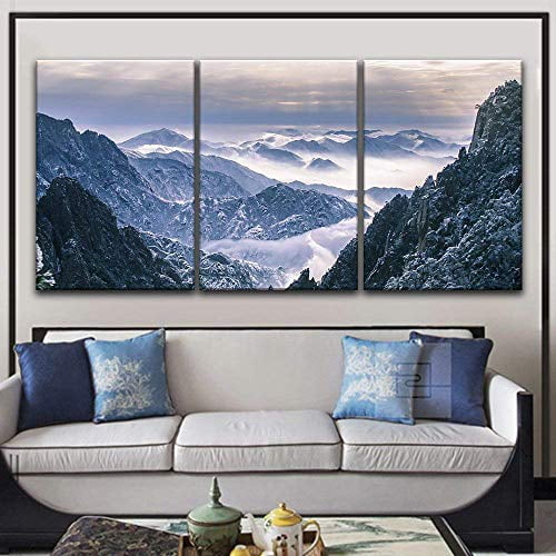 wall26 3 Panel Canvas Wall Art - Landscape of Snow Covered Mountains - Giclee Print Gallery Wrap Modern Home Art Ready to Hang - 16"x24" x 3 Panels