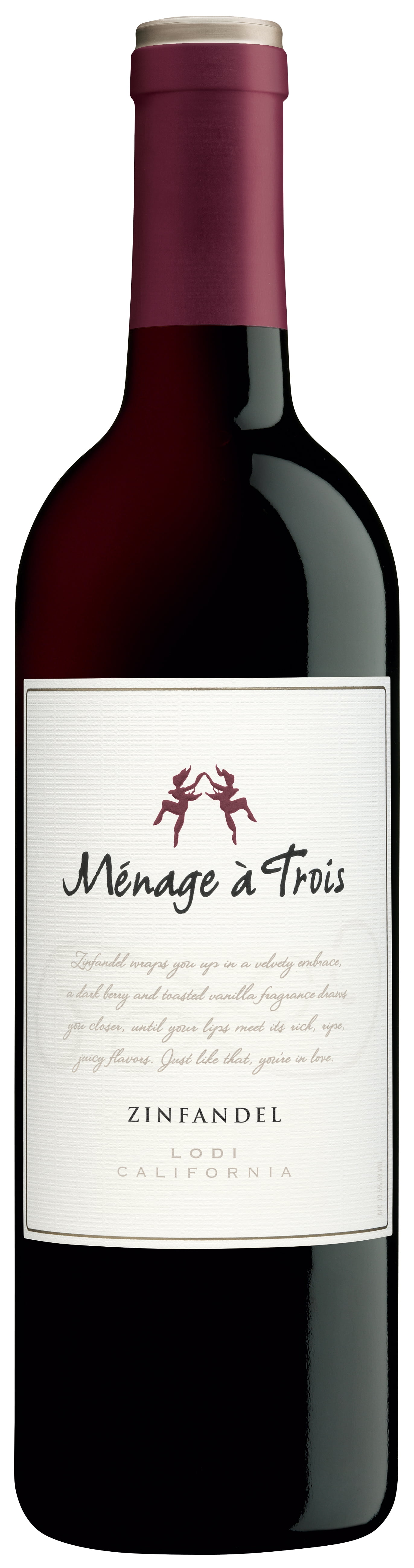 Menage a Trois Zinfandel Red Wine, 750mL Wine Bottle