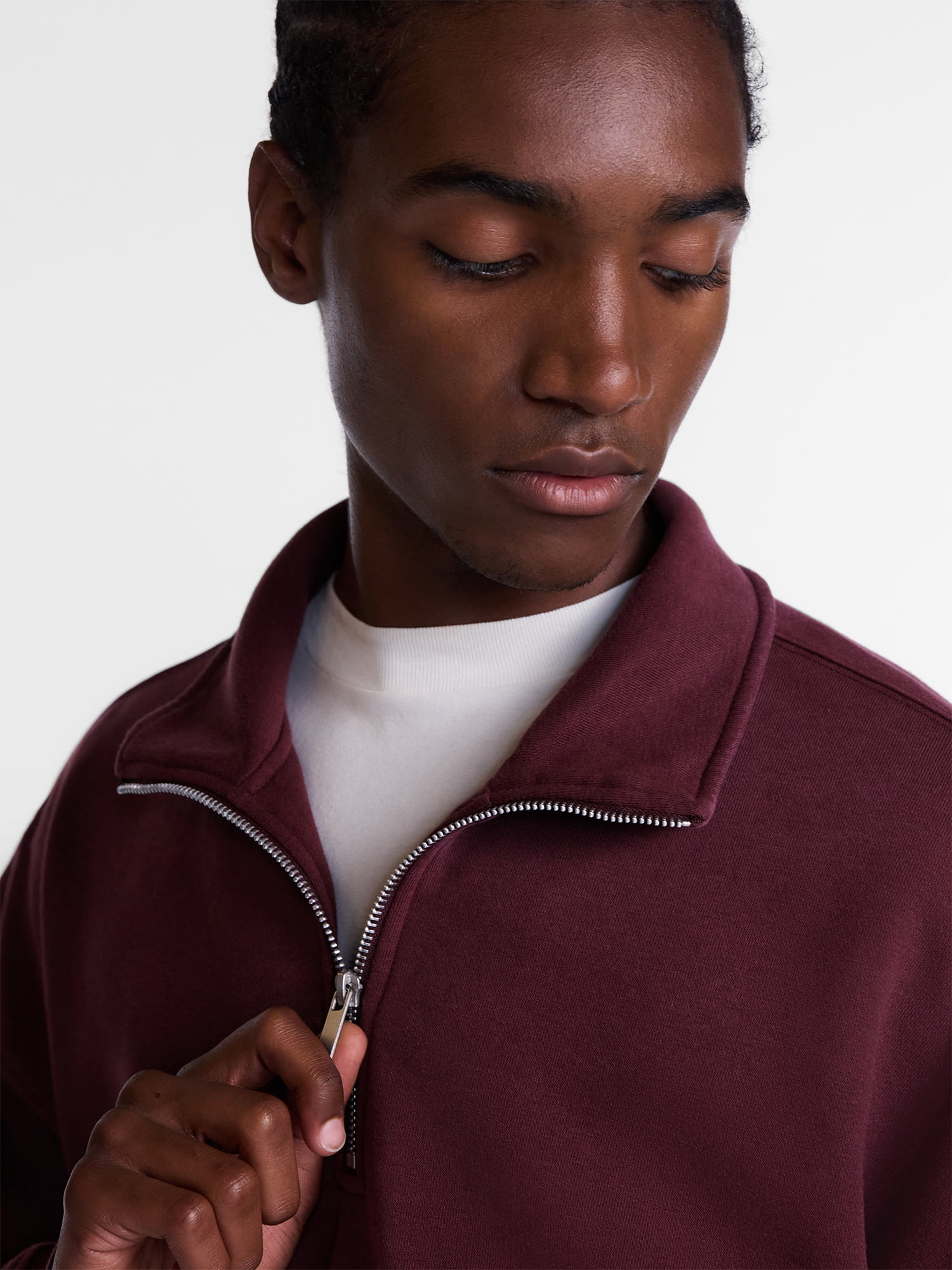 No Boundaries Boxy Fit Quarter Zip Fleece Sweatshirt with Long Sleeves, Men's XS-4XLT