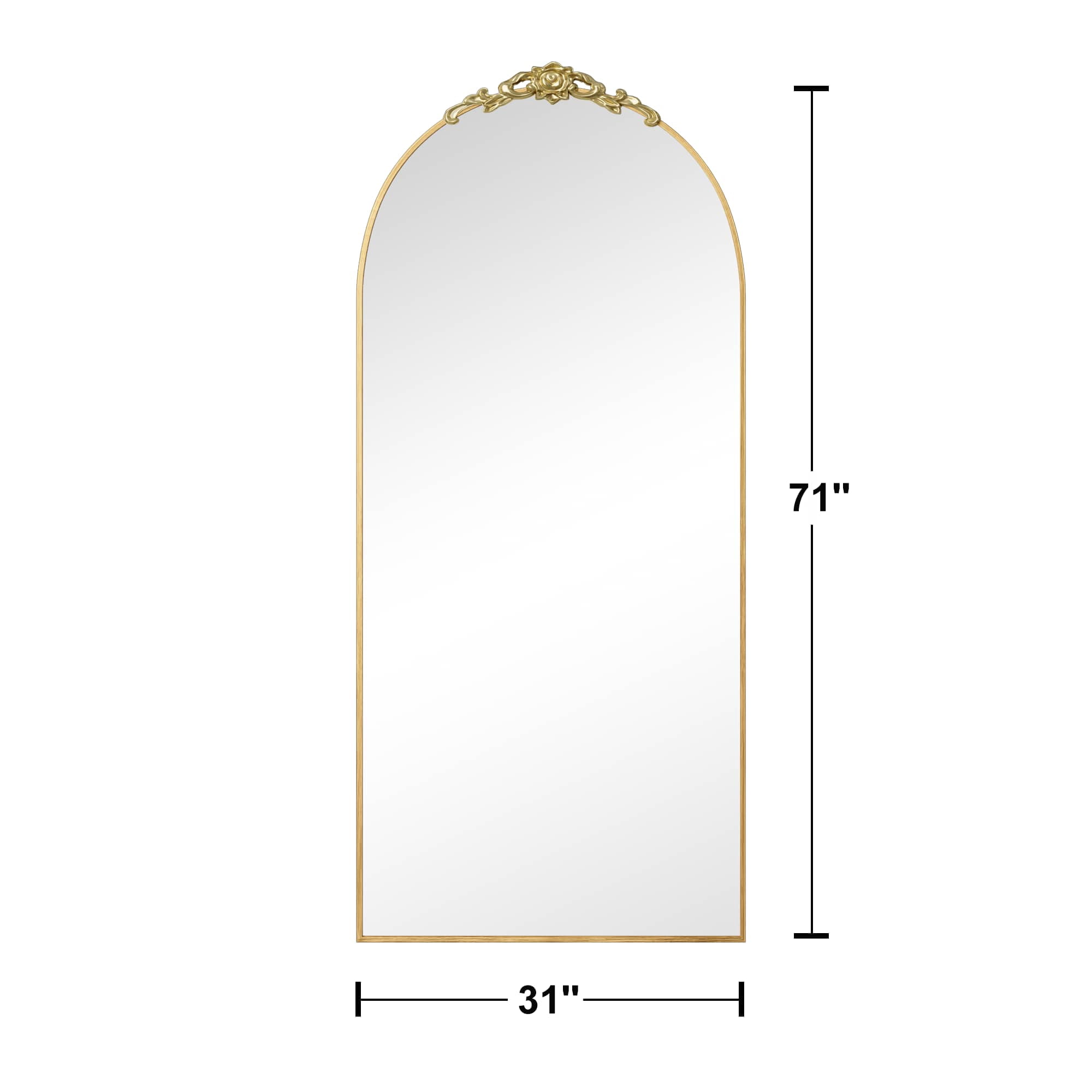 MAYEERTY 71"x31" Aluminum Alloy Full-length Mirror ,Thin Edged Arched Mirror for Bathroom with Bracket, Gold