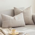 thumbnail image 2 of Rustic Lattice Cotton Linen Decorative Throw Pillow Cover Embroidery Square Cushion Cover Pillowcase for Sofa Bedroom Couch (Plaid Coffee, 24"x24"), 2 of 10