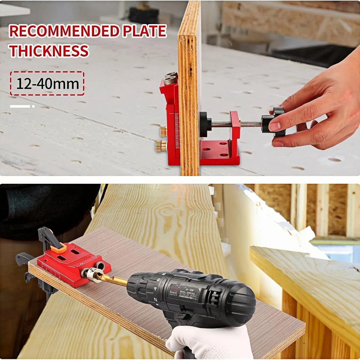 15PC Pocket Hole Kit Adjustable Precision Woodworking Drill Guide, Slanted Hole Locator, Aluminum Alloy, Durable Design, Fast Chip Removal, Board Punching, 15° Hole, 0.47-1.57Inch