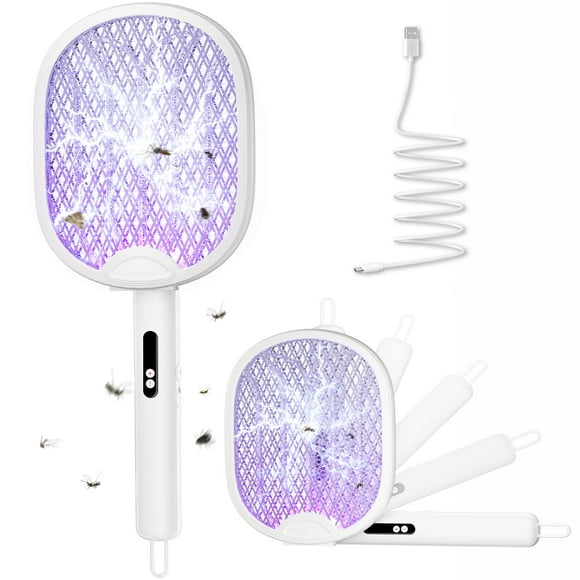 Raqueta eléctrica mata moscas WOCVRYY 4000 V, eliminador de insectos, blanca