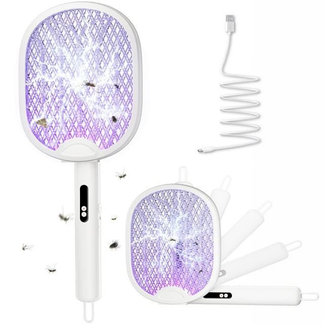 Raqueta eléctrica mata moscas WOCVRYY 4000 V, eliminador de insectos, blanca