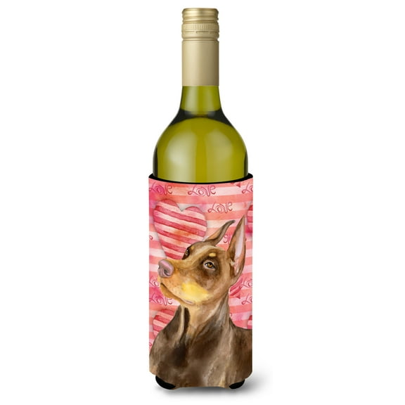 Carolines Treasures BB9796LITERK Doberman Pinscher Love Wine Bottle Beverge Insulator Hugger  Wine Bottle multicolor