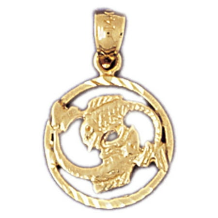 14K Yellow Gold Zodiac - Pisces Pendant - 19 mm