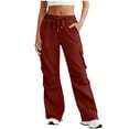 thumbnail image 2 of Cargo Pants Women 2026 Basic Elastic Waist Drawstring Casual Loose Wide Straight Leg Cargo Sweatpants with Pockets, 2 of 8