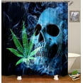 thumbnail image 3 of Juego de 4 cortinas de ducha con diseño de calaveras de fuego, llamas mágicas naranjas, chispas, esqueleto aterrador, decoración de baño para el Día de los Muertos, Halloween, cortina de ducha de, 3 of 7