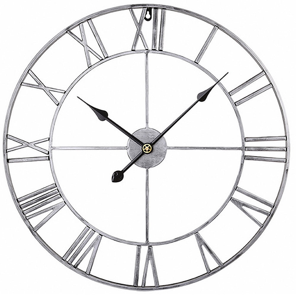 Roman Numeral Wall Clock, Silent Non Ticking Battery Operated Round Big Metal Wall Clock for