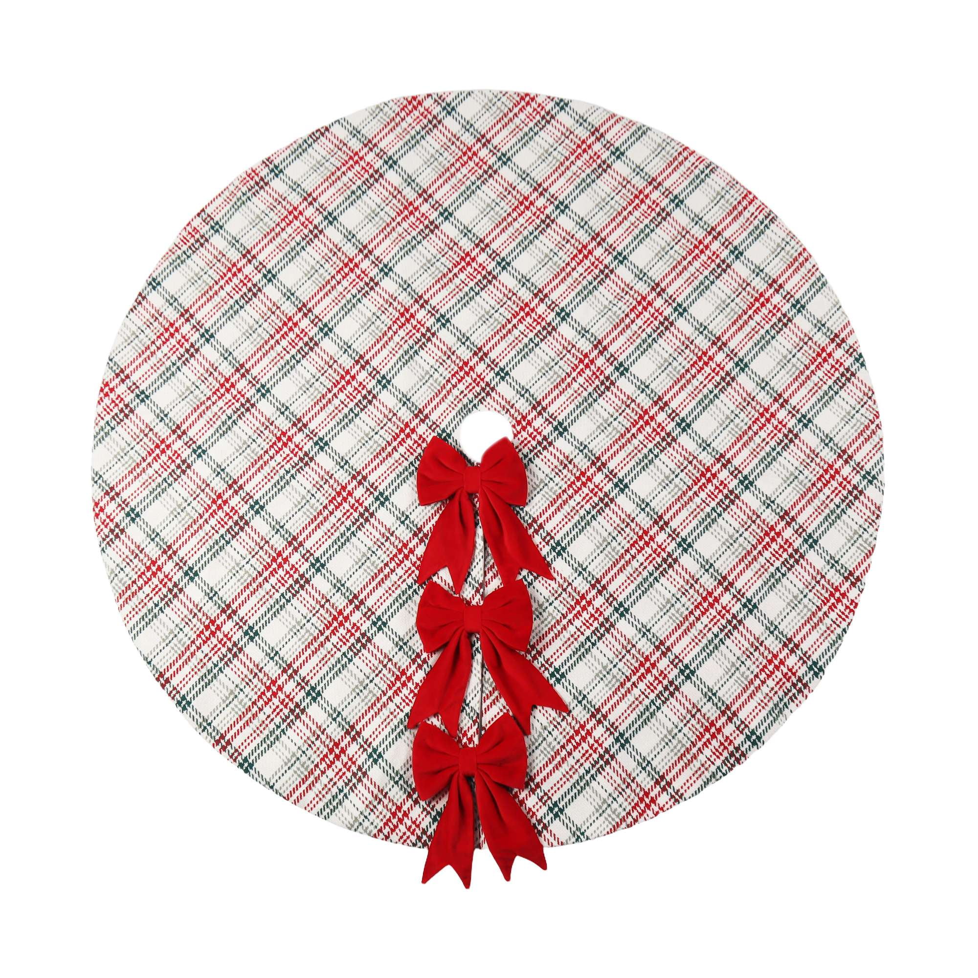 Holiday Time Plaid Bow Tree Skirt,48 inch,red and green colour, Holiday Time Christmas Tree Skirt,48 inch,green and red plaid material,three red big bows attached to the tree skirt,very high-end design,traditional and classic style.