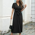 thumbnail image 6 of Bigersell Wedding Guest Dresses for Women Summer Fashion Casual Short Sleeve Ruffle Sleeve Bandage Pleated Chiffon Dress Maxi Dress for Female Regular Mini Dresses, Style 29732, Black M, 6 of 8