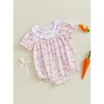 thumbnail image 5 of Qmyliery Baby Girl Easter Romper Rabbit Bow Doll Collar Ruffle Sleeve Bodysuit Cute Summer Clothes 3 6 12 18 Months, 5 of 9