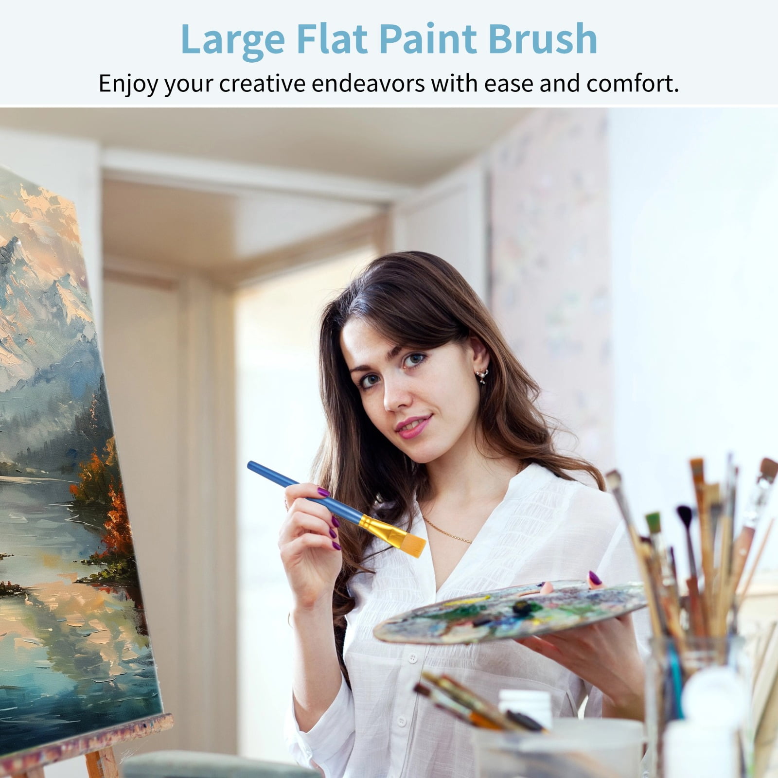 120 Pcs Flat Paint Brushes, 1" Watercolor Acrylic Paint Brushes with Wooden Handles, Large Synthetic Nylon Oil Painting Brushes for Art Crafts