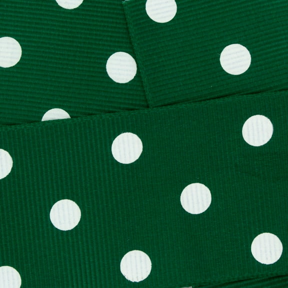3/8" Grosgrain Ribbon White Dots 587 Forest Green 25 Yard