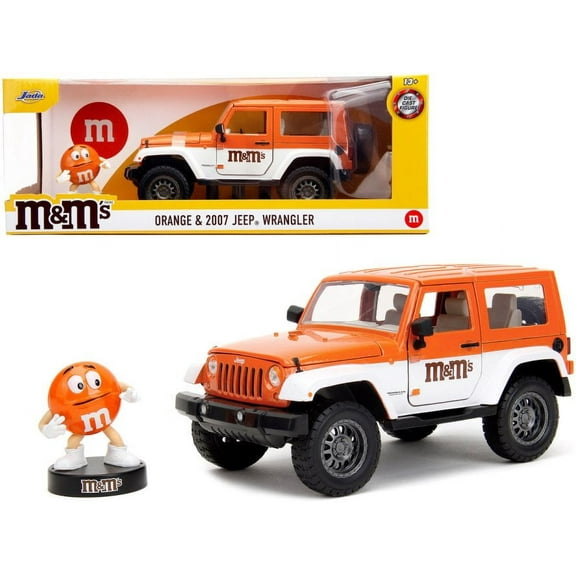 2017 Jeep Wrangler w/Orange M&M's Diecast Figure, M&Ms - Jada Toys 34401 - 1/24 Scale Diecast Car