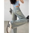 thumbnail image 3 of Pantalones vaqueros de pierna ancha desgastados Retro para mujer, pantalones de cintura alta, sueltos, delgados, rectos, minimalistas, azules, Primavera/Verano, nuevos, 3 of 5