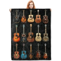 Vintage Guitar Collection Throw Blanket - Soft and Cozy Fleece Blanket with Colorful Acoustic Guitar Design - Perfect for Music Lovers, Couch, Bed, or Outdoor Use - 50x60 Inches