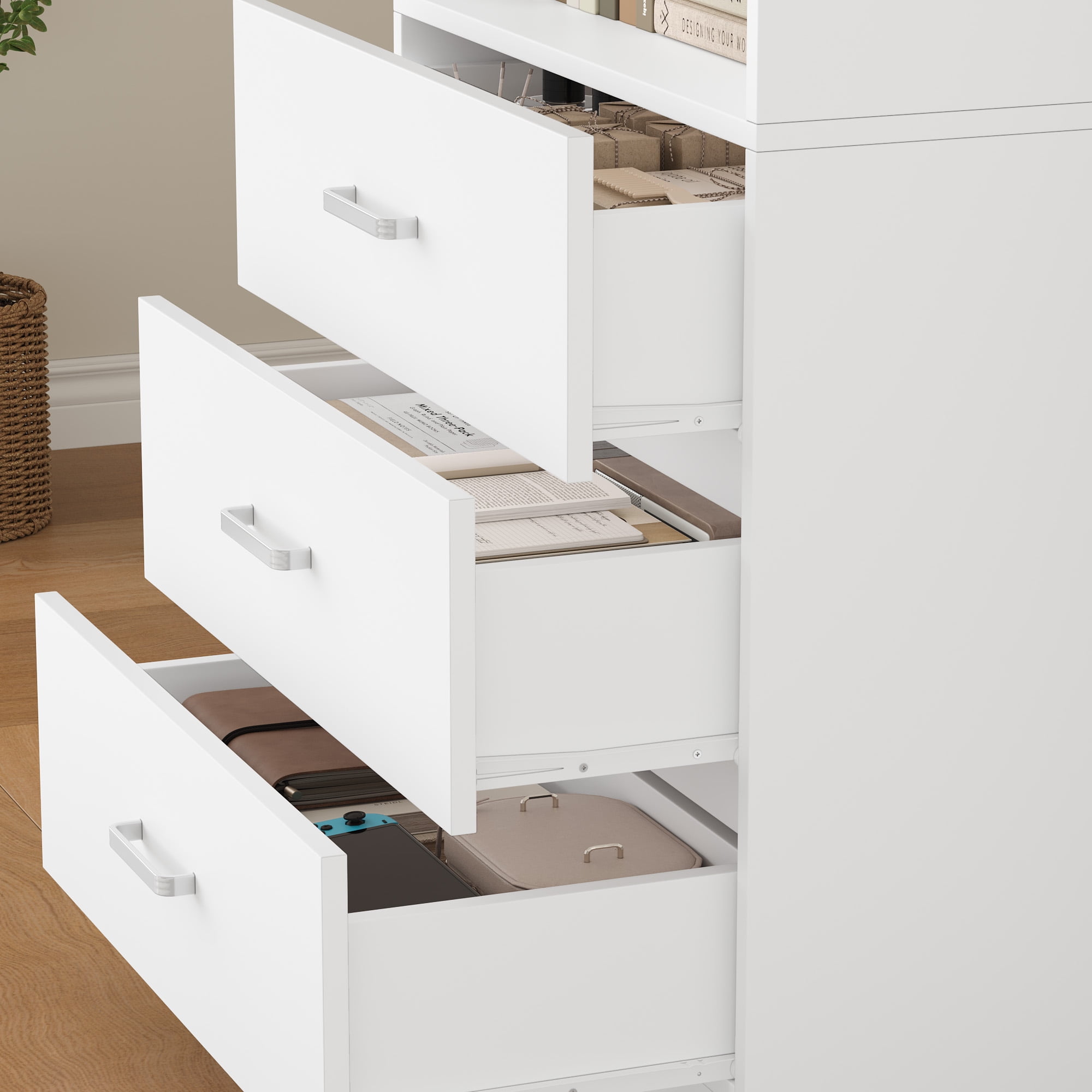 Homfa 71" Tall Bookcases with 3 Large Drawers, 3 Tier Wooden Storage Bookshelf for Living Room Home Office, White
