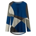 thumbnail image 4 of V Neck T Shirts Women, V Neck Blouse 3/4 Sleeve Workout Shirts For Women Women's Fashion Casual Irregular Patchwork Color Print Loose Medium Long Long Sleeve Top Women's Blouses (Blue,Small), 4 of 5