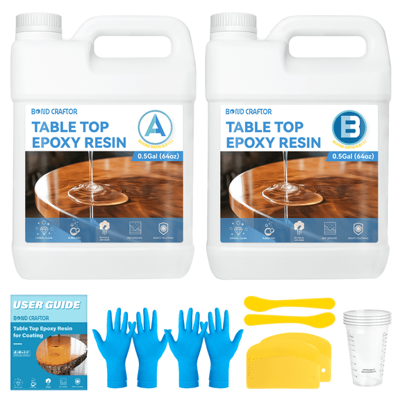 Crystal Clear Table Top Epoxy Resin by Bond Craftor – 1 Gallon Kit, UV Resistant & Self-Leveling Finish for Wood, Bar Tops, Countertops & Art Projects