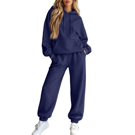 DORKASM Women's 2 Piece Hooded Lounge Set Matching Sweatsuits | Two Piece Lounge Sets for Women , Airport Travel Outfits, Comfy Athleisure Fall Winter Clothes ,wide Leg Palazzo Pants Navy XL