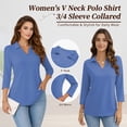 thumbnail image 2 of SWQZVT Women's V Neck Polo Shirt 3/4 Sleeve Collared Casual Business Top Loose Fit Summer Blouse, 2 of 7