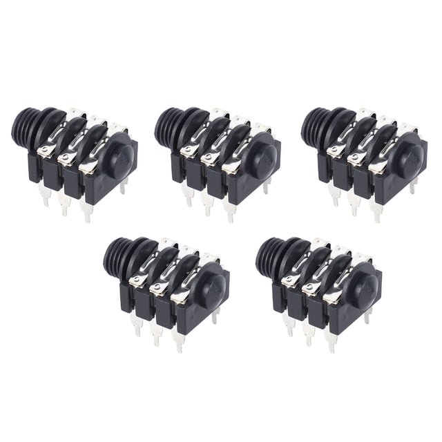 5Pcs 6.35mm Stereo Jack Sockets, Plastic 6P Microphone Connector Pickup Jack Socket With Nuts And Washers For Replacement
