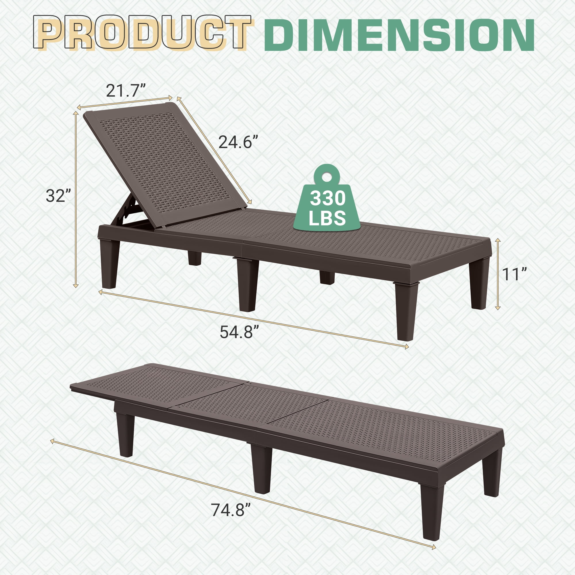 Homall 2 Pieces Patio Lounge Chair Outdoor Adjustable Chaise Lounge Chair, Dark Brown