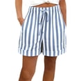 thumbnail image 2 of Only Moment Shorts for Women Trendy Cotton Striped Shorts Summer Casual Loose Elastic Waist Drawstring Lace Boho Beach Cover Up Shorts Spandex Shorts Wowomen Light Blue,S, 2 of 4