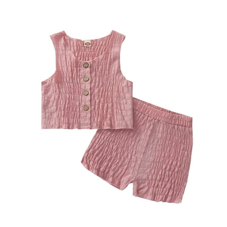 

Holloyiver Baby Clothes Baby Boys Girls Fashion Cute Solid Color Sleeveless Vest Casual Shorts Suit Button-Up Shorts and Tee Playwear Set 12M-5Y