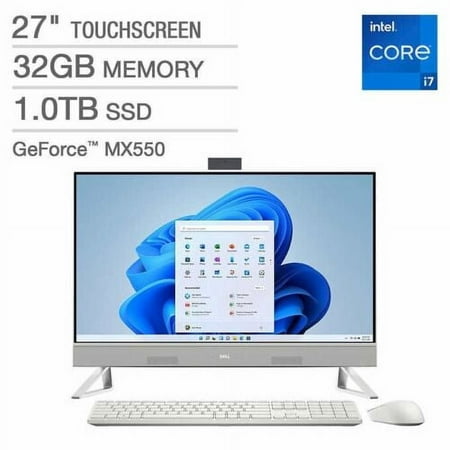 Dell Inspiron 27 7000 Series All-in-One Touchscreen Desktop - 12th Gen Intel Core i7-1255U - GeForce MX550 - 1080p - Windows 11 PC 32GB RAM Computer